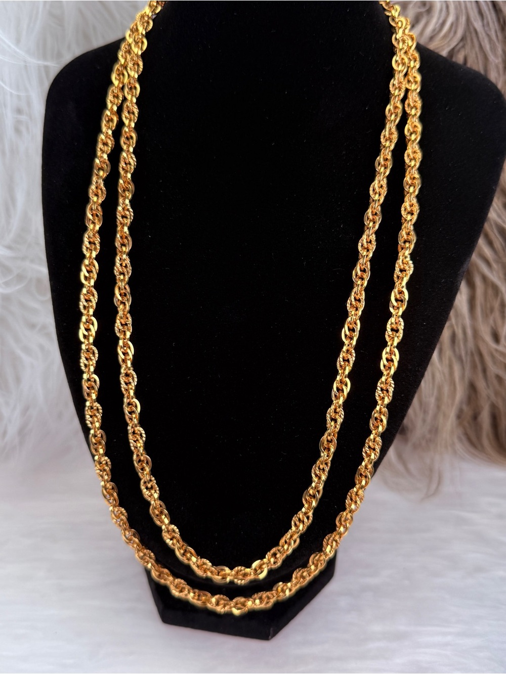Vintage Lady Remington Extra Long Gold Tone Textured Chain Necklace Layering